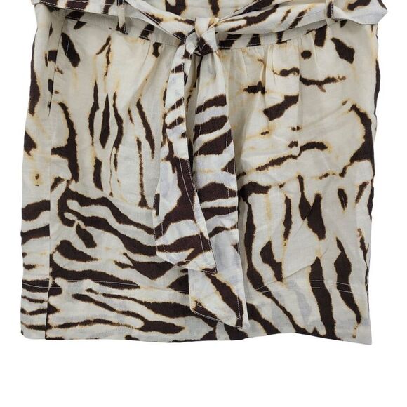 Banana Republic Linen Skirt 14 Brown Cream Zebra Animal Print Mini Pockets City - Picture 5 of 9